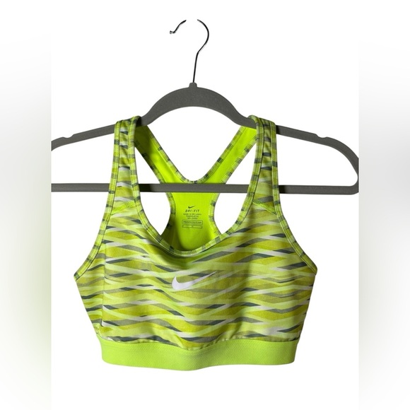 Nike Dri-Fit Sports Bra Green Wave Print Racerback Size Medium - Picture 2 of 7